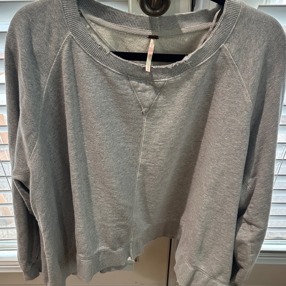 Free People Gray Cropped Crewneck Sweatshirt